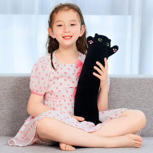 50cm/19.7inch SNOWOLF Black Cat Plush Toy Soft Long Cat Pillow Plushies Doll Stuffed Animal Plush Body Pillow Black