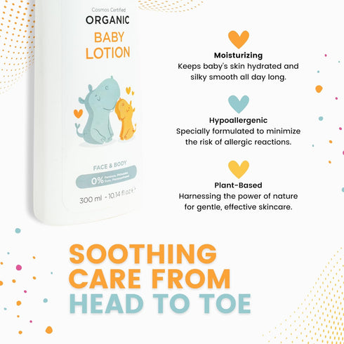 10.14fl oz Organic Baby Lotion for Newborn, Natural Face & Body Cream Moisturizer, Toddler, Delicate, Dry Skin - Gentle