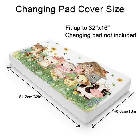 Farm Animals Life Changing Pad Covers Farmland Cow Pig Horse Dog Rooster Barn Fitted Baby Changing Table Sheets for Boy Girl Country Farmhouse Soft Stretchy Diaper Change Table Pad Mats 32''x16''