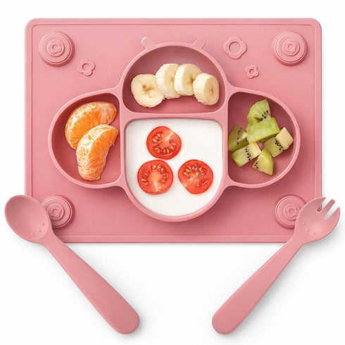 ROCCED Suction Plates for Baby Placemat Spoon Fork Set for Toddlers, Silicone