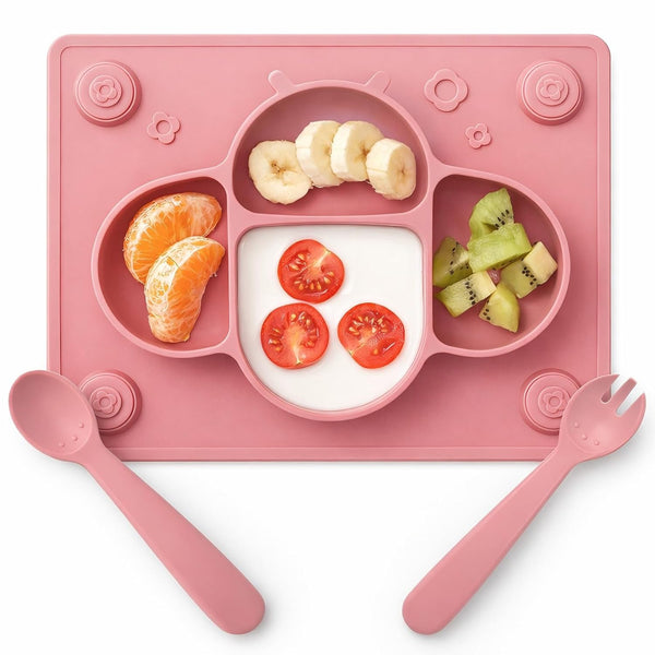 ROCCED Suction Plates for Baby Placemat Spoon Fork Set for Toddlers, Silicone