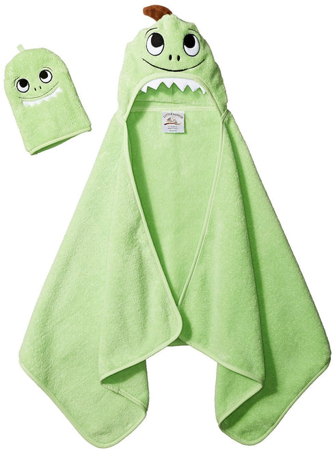 Little Ashkim Dino Hooded Turkish Towel and Mitten Set:Toddler, Green, 2T- 5T