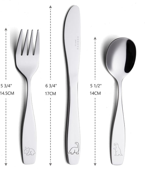 ANNOVA Kids Silverware 10 Pieces Children's Safe Flatware Set, Stainless Steel, 4 x Forks, 4 x Spoons, 2 x Safe Knife