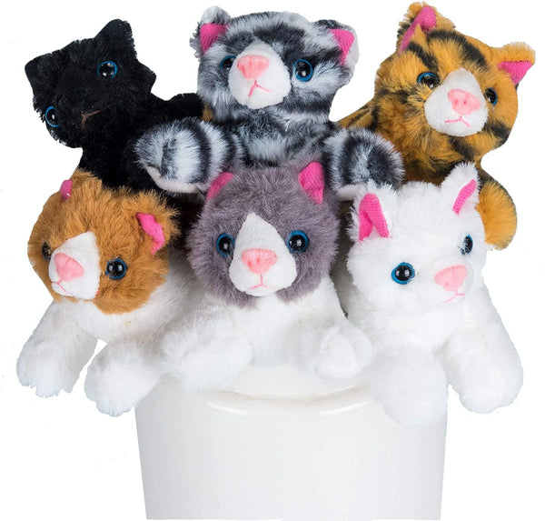 PASSIONFRUIT Plush Stuffed Toy Cat Set – Set of 6 Toys for Kids – 6 Inches Long – Soft & Vibrant Colors