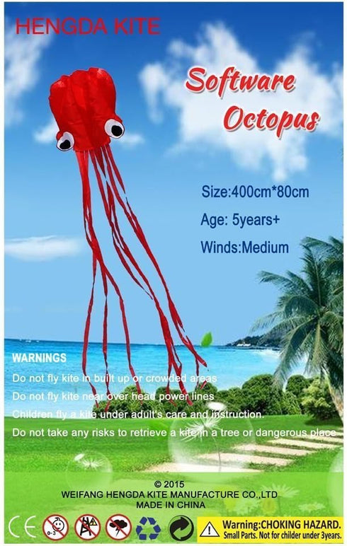 Hengda Kite Software Octopus Flyer Kite, Long Colorful Tail for Kids and Adults, Easy to Fly