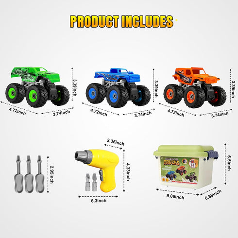3 4 5 6 7 8 Take Apart Monster Truck Toys for Year Old Boys, STEM Educational Building Toys with Electric Drill