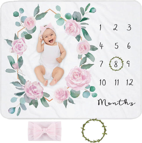 Baby Monthly Milestone Blanket for Baby Girl, Newborn Age Months Blanket Photo