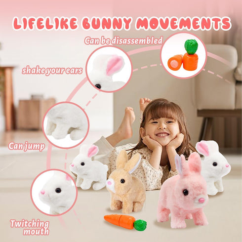SUQ My Realistic Bunny Toy Interactive Realistic Stuffed Bunny with Moving Ears & Nose, Lifelike Rabbit Plush Toy
