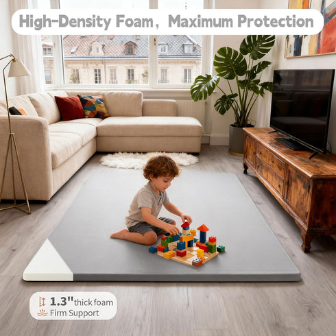 LevNubis 50"50" 1.3" Tummy Baby Play Mat for Floor, Playpen Mat, Thick Elasti-Foam, Non-Slip Crawling Mat for Time