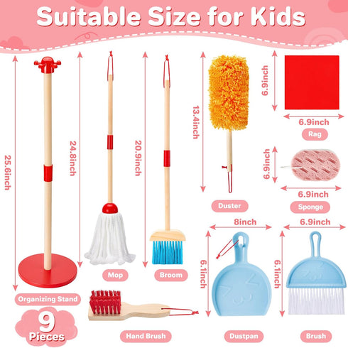 Set Set 9 Set 3-6, WHOHOLL Wooden Kids Cleaning Toy Toddler Broom and Dustpan for Housekeeping Pcs Broom and Mop