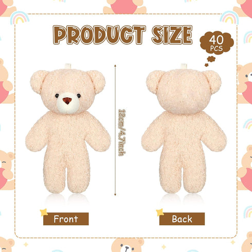 HyDren 40 Pcs Mini Bear Toy, 4.7 Inch Stuffed Tiny Bear Keychain, Soft Plush Bear Doll for Kids DIY Party Favor