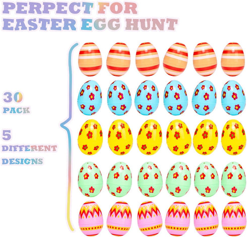 CJYGEGE 3 Inch 30 Pack Jumbo Plastic Easter Eggs - Premium Colorful Fillable Empty Easter Eggs Bulks for Easter Basket