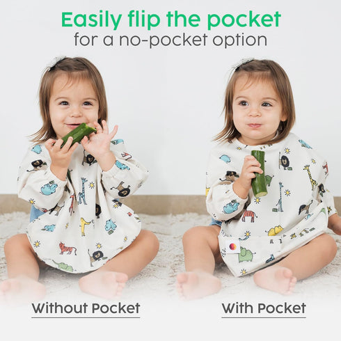 Waterproof Baby Bib for Eating, Mess-Proof Wearable Smock Bib Apron