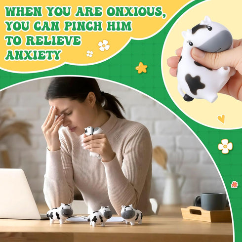 12 Meooeck Pcs Cow Stress Relief Toy Stress Ball for Adults Mini Animal Stuffy Fidget Toys Black and White Cute Cow