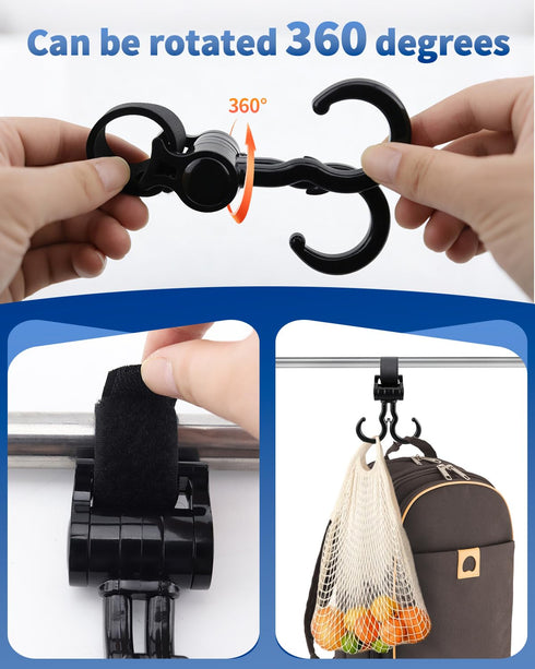 OXDFK 4 360 PCS Walker Hook Hanging with Dual Hook, Rotation Multipurpose Stroller Hooks for Hanging Diaper Bags, Baby