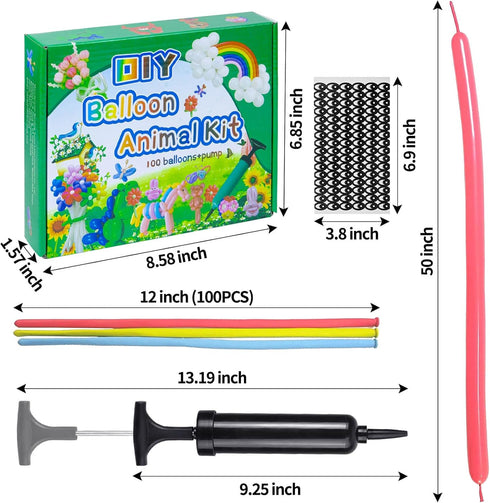 LXZFCRG 100Pcs Long Balloons with Pump, Premium Latex Twisting Balloons animal kit, Birthday Gifts for Girls and Boys