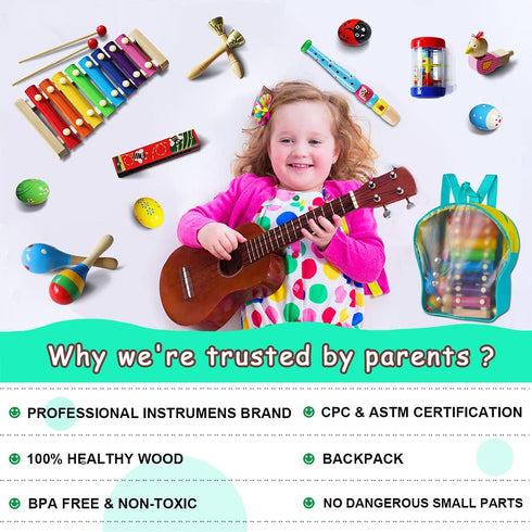 Set LOOIKOOS Toddler Musical Instruments,Wooden Percussion Instruments Toy for Kids Preschool Educational Musical Toys