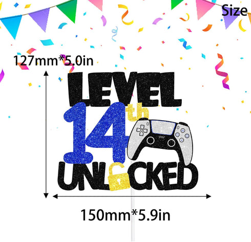 Teen Game Level Up 14th Happy Birthday Cake Topper - Video Game Night Birthday Party Decorations for Boys and Girls