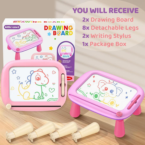 Officygnet Toddler Toys for 1 2 3 Year Old Girls, 2 Pack Magnetic Drawing Board, Doodle Board for Learning