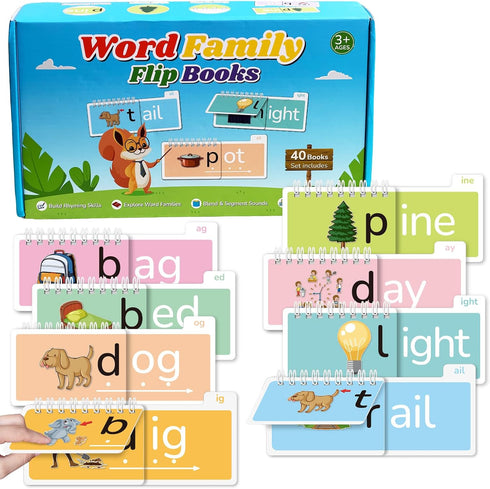 TUNJEJINY Word Family Build Book, 40 Read and Rhyme Flip Activity Book, Learn