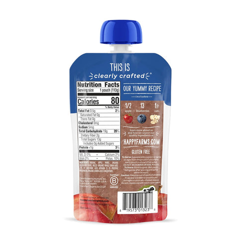 2 4 (Pack 16) Happy Baby Organics Stage Baby Food Pouches, Gluten Free, Vegan & Healthy Snack, Clearly Crafted Oat