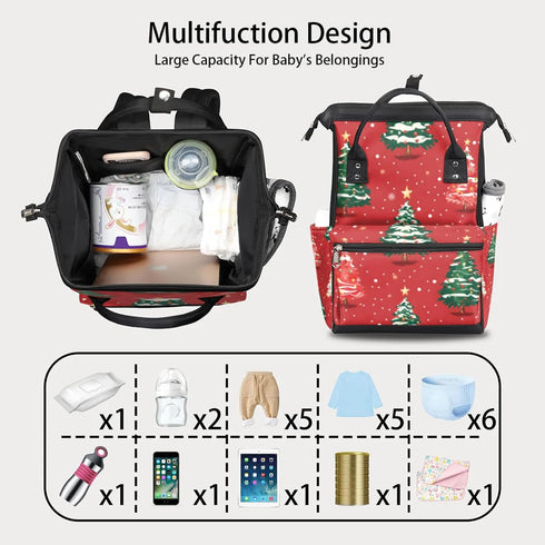 Hsnar Backpack Red Christmas Tree Waterproof Diaper Bag Large Capacity Baby Bag with Stroller Straps, Multi-Pocket
