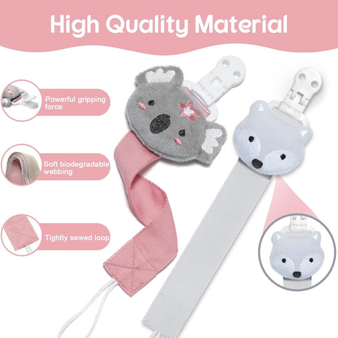 2 Pack TYRY.HU Pacifier Clip for Baby Girls, Neutral Pacifier Holder Clip for Boys, Soft Webbing Soothie Stuffed Animal
