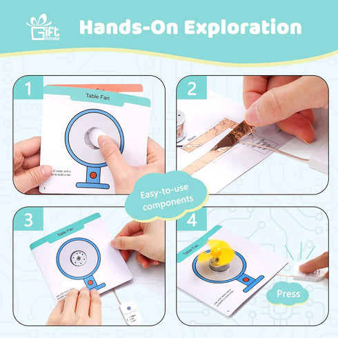 Set 8-12 GiftAmaz Paper Circuits Kit for Kids, STEM Electric Circuit Motors Kit, Child-Friendly Paper Circuit Board, DC