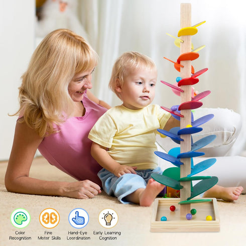 3+ 3+ Wooden Marble Run Update Wooden Music Tree for Kids Years Old,Ball Drop Toy Montessori Toys for Birthday Gifts