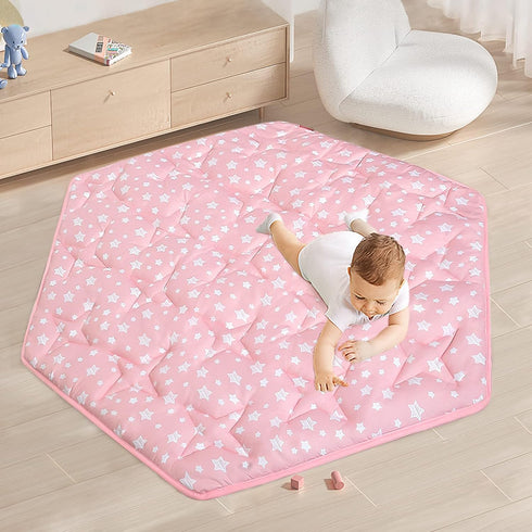 55" 47" Moonsea Hexagon Mat Princess Tent Rug, Plush Soft Playpen Mat Fitted for Monobeach Princess Castle, Non Slip