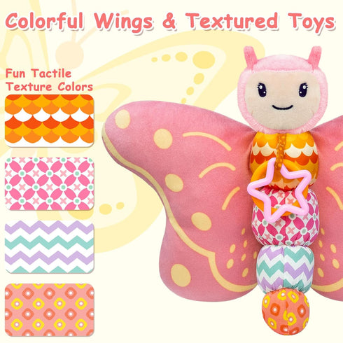 VOILBTOY 0-6 Ring,Tummy 0-3-6-12 Baby Toys Months,Infant Musical Sensory Stuffed Animal with Squeaker,Rattle,Crinkle
