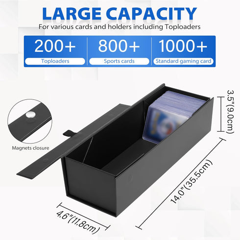 3Pack Trading Card Storage Box with 15PCS Dividers, Magnetic Toploaders, Holds 1000+ Cards or 200 Toploaders