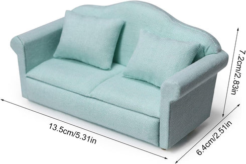 Dollhouse Couch Miniature Sofa with Pillows - 1:12 Scale Model Living Room Furniture for Decoration
