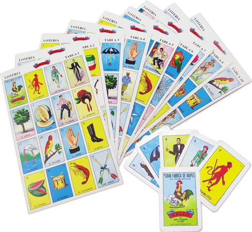 Original Loteria Bingo Game Set - Spanish Mexican Loteria for 10 Players, 10 Boards and Full Deck of Cards
