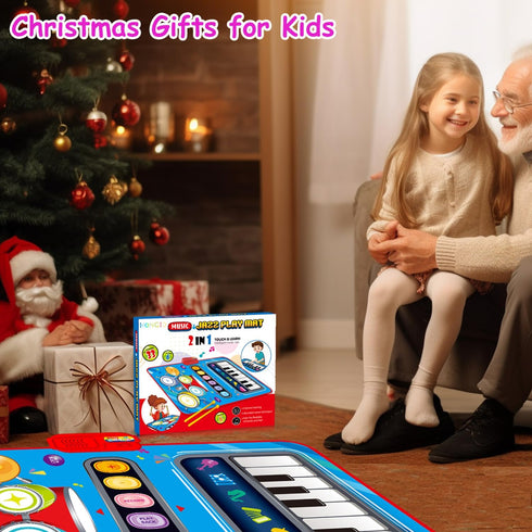 Baby Musical Mat Toddler Toys Age 1-2, 3 in 1 Piano Drum Play Mat for 12-18 Months, Birthday Gifts for Boys Girls