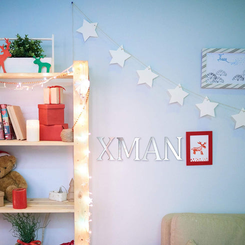 27 Pieces Alphabet Mirror Decal Name Sticker Art, Silver Acrylic Wall Decals with & Symbol for Parties