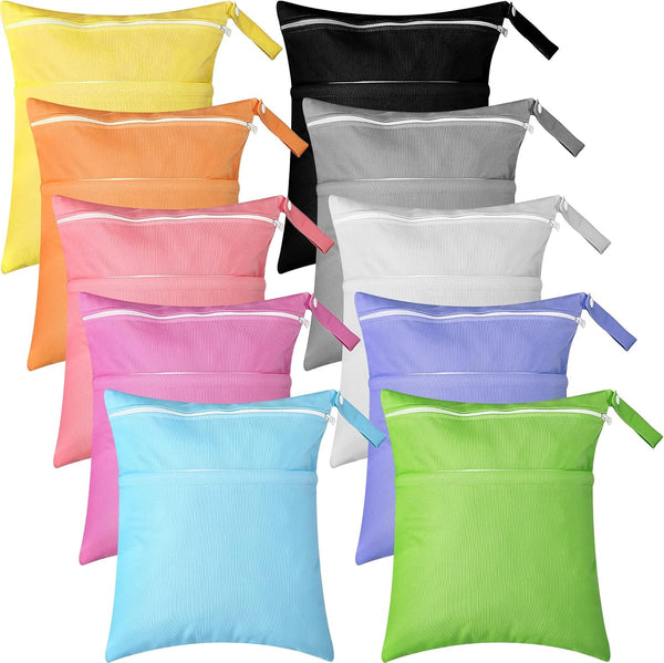 Woanger 10 Pack Wet Dry Bags for Baby Cloth Diapers Waterproof Reusable