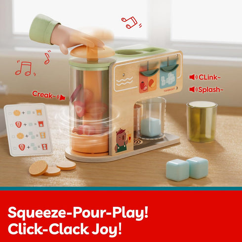 Sets 3+ TOP BRIGHT Wooden Drink Dispenser Pretend Play Toys, Play Food for Kids Kitchen with Cups, Juice Inserts, Ice