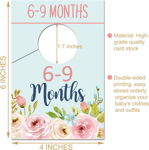 Baby Closet Organizer Size Dividers - Floral Nursery Wardrobe Hangers for Girl Clothes by Size or Age, 0-24 Months