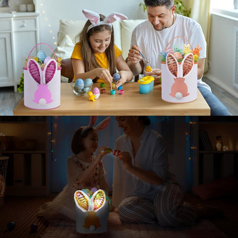 6 1, Honeydak Pcs Easter Eggs Hunt Basket for Kids Lighted Bunny Canvas Rabbit Tote Carry Bags Bucket (color Paillette