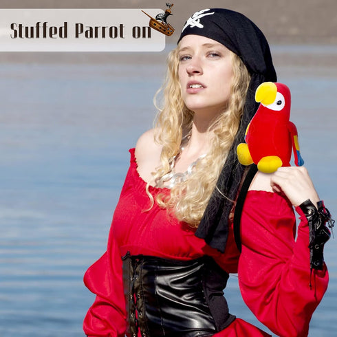 Funtery Halloween Plush Pirate Parrot Toy, Stuffed Accessory for Halloween Pirate Party Costume