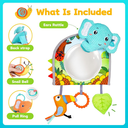 0-6-12-18 Koty Car Seat Toy - Kick and Play Activity Center with Mirror,Teether and Crinkle, Fun Travel Baby Toy