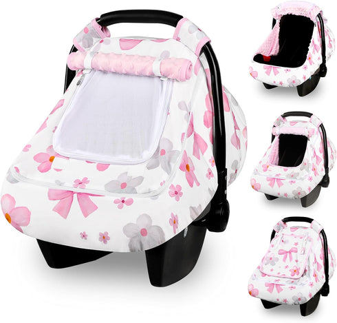 Hooyax Baby Car Seat Cover with Dual Zipper, Extra Large Mesh Window Carseat