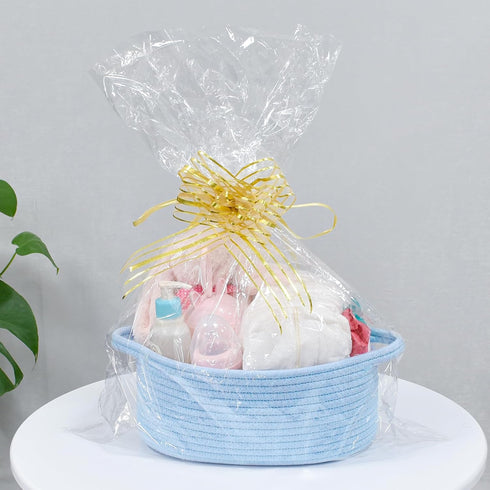ABenkle Small Woven Basket, 12"x 8" x 5" Cute Rope Storage Basket for Cat Dog Toys, Decorative Gift Basket (Blue)