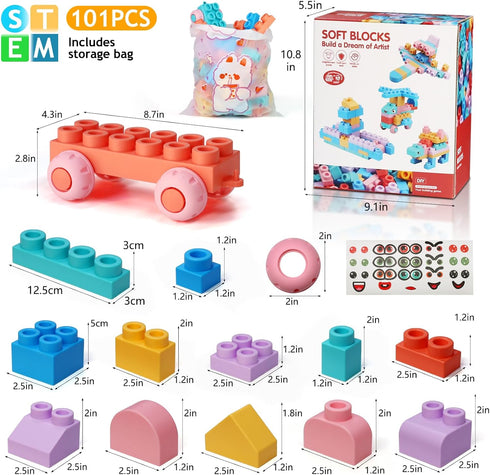 Sets 2 3 4 5 6 101 18+ Soft Block for Toddler Aged Years Old.Preschool Toy for Early Childhood Education