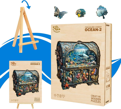 '-17.3 17in -460 Wooden Puzzles for Adults, Treasure Chest Ocean Jigsaw Puzzle, Unique Shape Wood Puzzles Adult, Wall