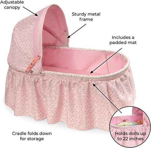 Badger Basket Foldable Doll Rocking Bed with Hood for 22 inch Dolls - Pink/Rosebud