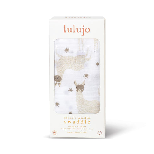 lulujo Baby 100% Cotton Muslin Swaddle Blanket, 47 x 47-Inches, Modern Llama Design (LJ464)