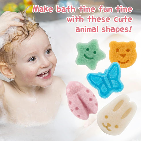 Set 5 Pack Konjac Baby Bath Sponge - Soft Cleansing Facial & Body Sponge for Delicate Skin, Natural Konjac Fiber Bath