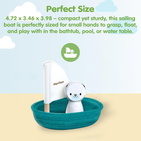 PlanToys Polar Bear Sailing Boat Bath Toy for Toddlers | Montessori Wooden Water Toys for Kids | Eco-Friendly Floating